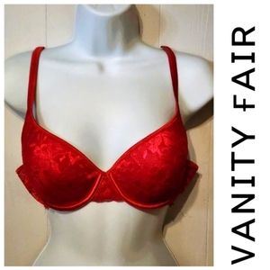 Vanity Fair 36C‎ Bra Padded Underwire Lace Red